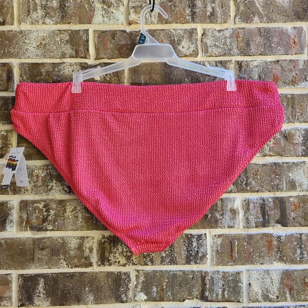 Time and Tru Women's Plus Crinkle Texture Bikini Swim Bottom Pink Size 3X